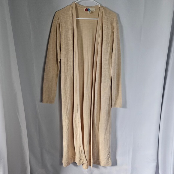 FP Beach Sweaters - Free People Beach Duster Cardigan M Tan Knit Long Sleeve Bohemian Chic Cover Up